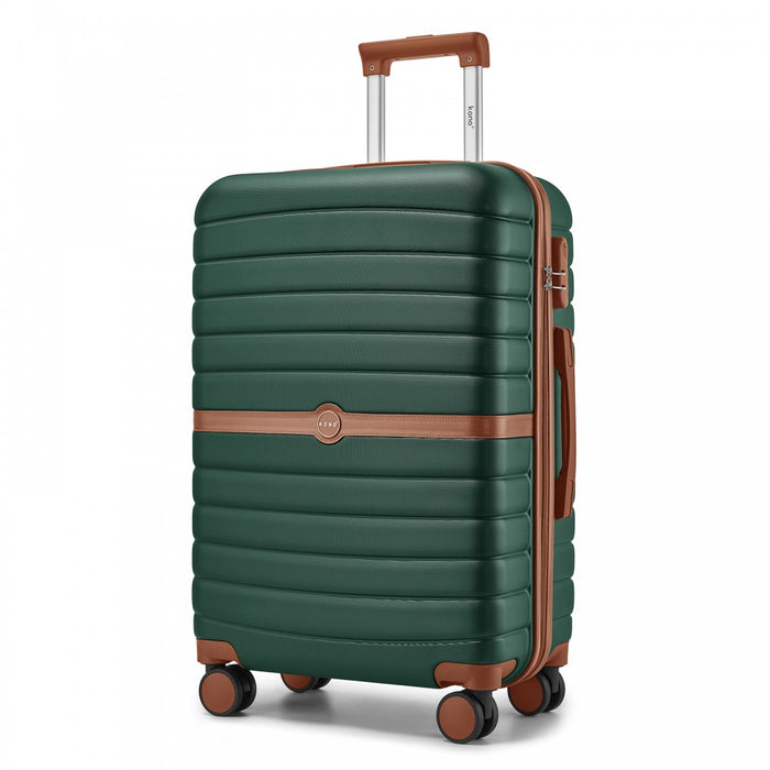 KSK2592 - Kono ABS+PC 24-Inch Striped Design with Colour-Block Details Medium Suitcase with Spinner Silent Wheels - Dark Green and Brown