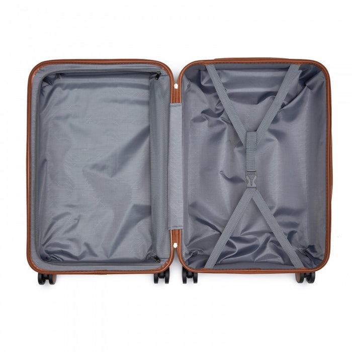 KSK2592 - Kono ABS+PC 24-Inch Striped Design with Colour-Block Details Medium Suitcase with Spinner Silent Wheels - Dark Green and Brown