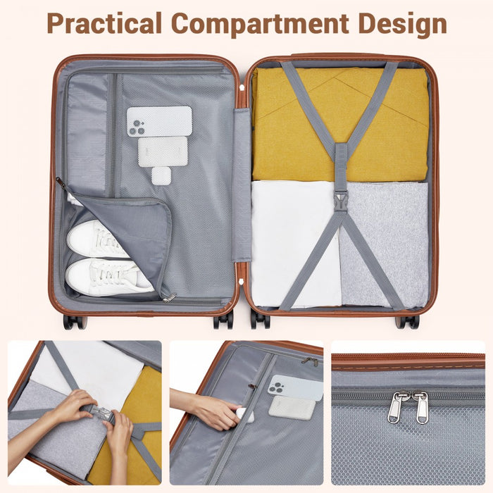 KSK2592 - Kono ABS+PC 28-Inch Striped Design with Colour-Block Details Large Checked Luggage for Longer Travels - Dark Green and Brown