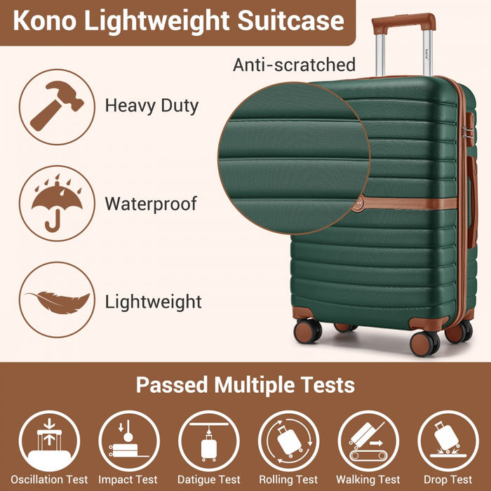 KSK2592 - Kono ABS+PC 28-Inch Striped Design with Colour-Block Details Large Checked Luggage for Longer Travels - Dark Green and Brown