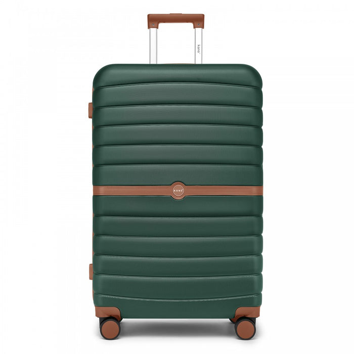 KSK2592 - Kono ABS+PC 28-Inch Striped Design with Colour-Block Details Large Checked Luggage for Longer Travels - Dark Green and Brown