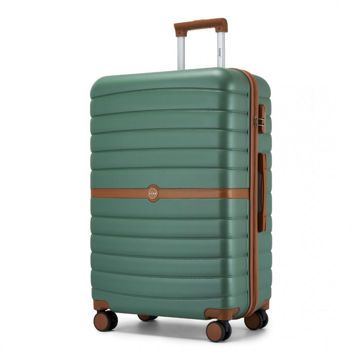 KSK2592 - Kono ABS+PC 28-Inch Striped Design with Colour-Block Details Large Checked Luggage for Longer Travels - Green and Brown