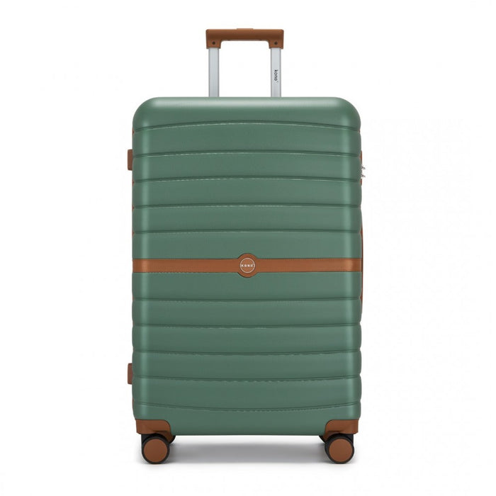 KSK2592 - Kono ABS+PC 28-Inch Striped Design with Colour-Block Details Large Checked Luggage for Longer Travels - Green and Brown