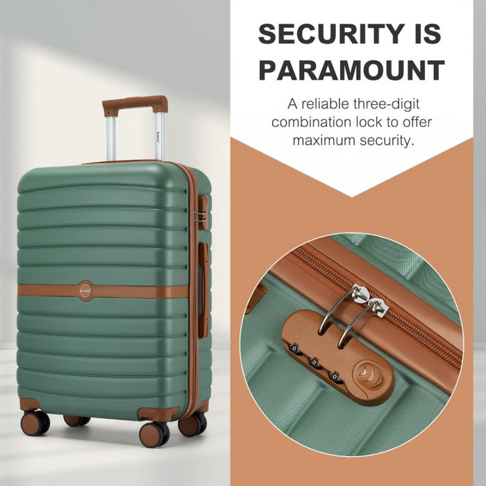 KSK2592 - Kono ABS+PC 28-Inch Striped Design with Colour-Block Details Large Checked Luggage for Longer Travels - Green and Brown