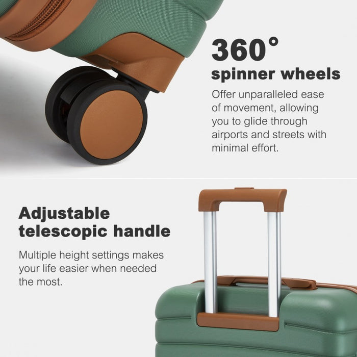 KSK2592 - Kono ABS+PC Striped Design with Colour-Block Details 3-Piece Hardshell Luggage Set with Spinner Wheels - Green and Brown