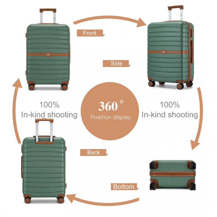 KSK2592 - Kono ABS+PC 28-Inch Striped Design with Colour-Block Details Large Checked Luggage for Longer Travels - Green and Brown