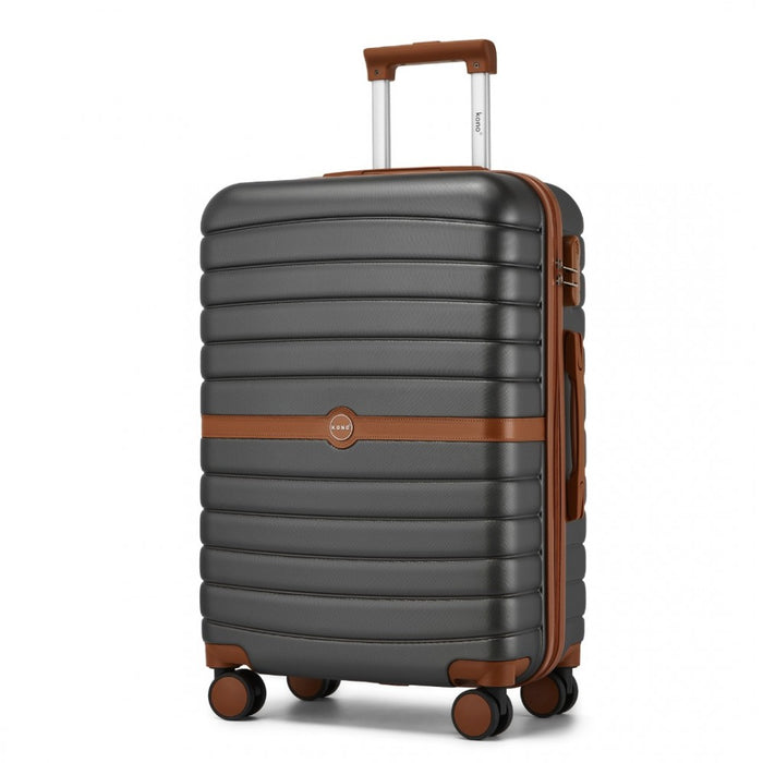 KSK2592 - Kono ABS+PC Striped Design with Colour-Block Details 3-Piece Hardshell Luggage Set with Spinner Wheels - Grey and Brown