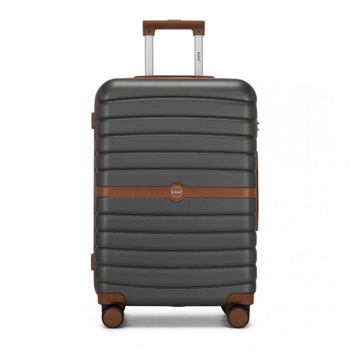 KSK2592 - Kono ABS+PC 24-Inch Striped Design with Colour-Block Details Medium Suitcase with Spinner Silent Wheels - Grey and Brown