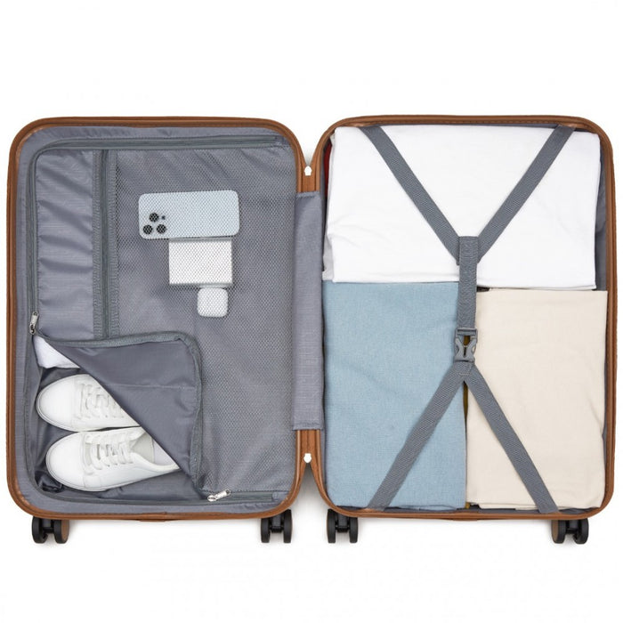KSK2592 - Kono ABS+PC 24-Inch Striped Design with Colour-Block Details Medium Suitcase with Spinner Silent Wheels - Grey and Brown