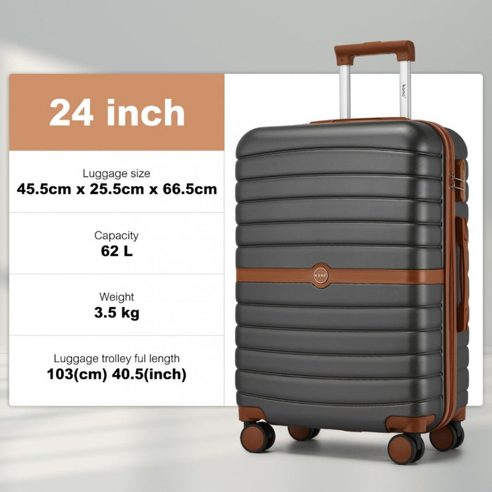 KSK2592 - Kono ABS+PC 24-Inch Striped Design with Colour-Block Details Medium Suitcase with Spinner Silent Wheels - Grey and Brown