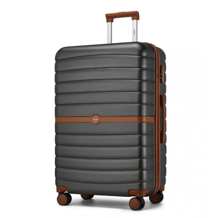 KSK2592 - Kono ABS+PC 28-Inch Striped Design with Colour-Block Details Large Checked Luggage for Longer Travels - Grey and Brown