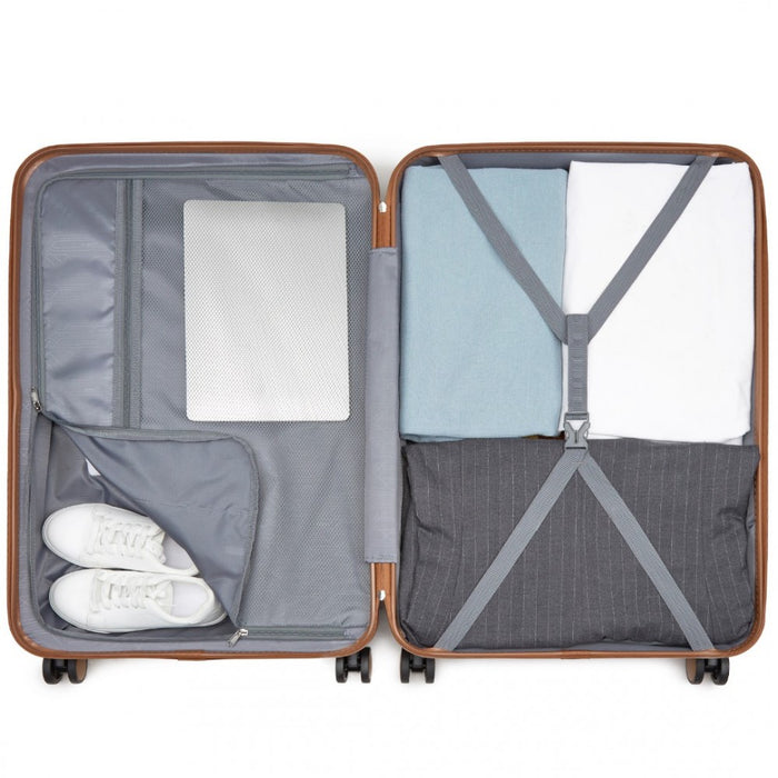 KSK2592 - Kono ABS+PC Striped Design with Colour-Block Details 3-Piece Hardshell Luggage Set with Spinner Wheels - Grey and Brown