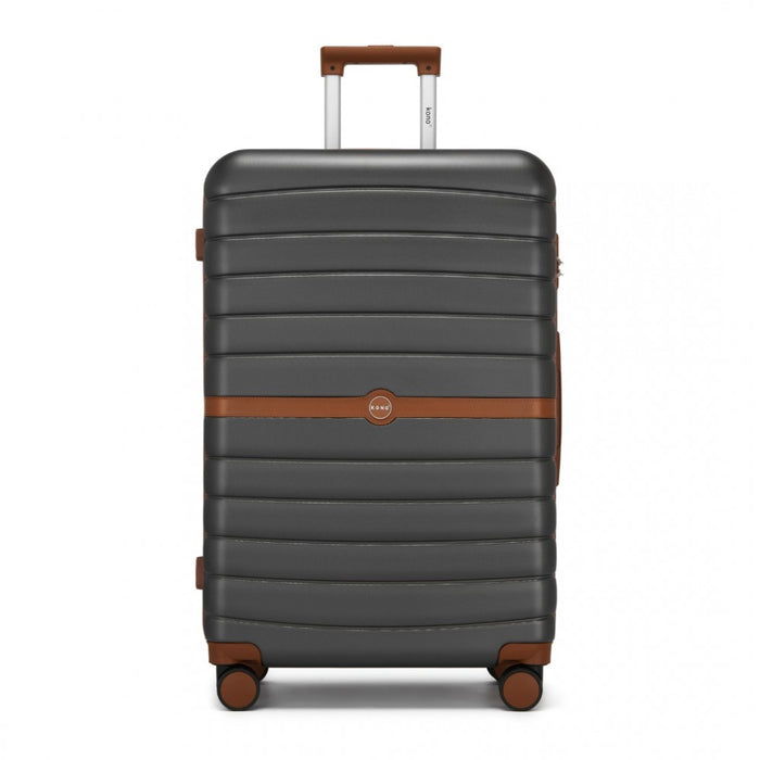 KSK2592 - Kono ABS+PC 28-Inch Striped Design with Colour-Block Details Large Checked Luggage for Longer Travels - Grey and Brown