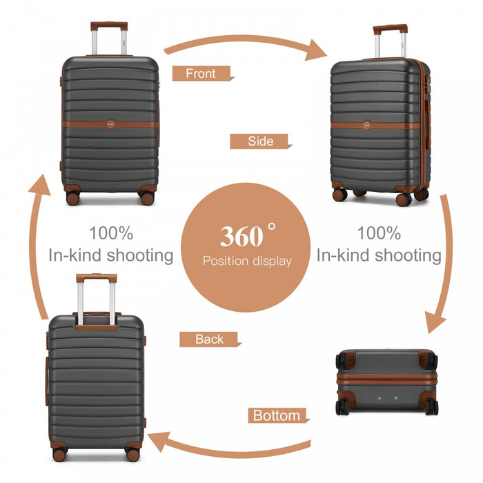 KSK2592 - Kono ABS+PC Striped Design with Colour-Block Details 3-Piece Hardshell Luggage Set with Spinner Wheels - Grey and Brown