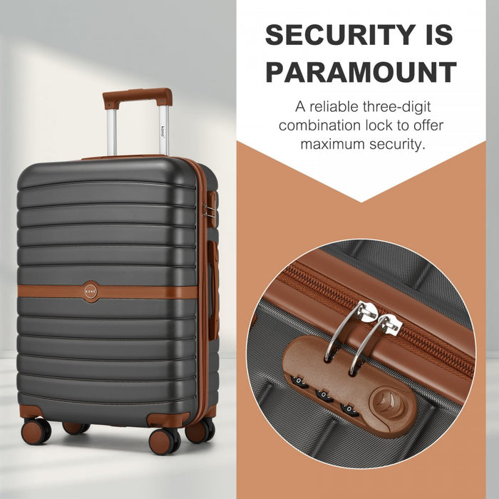 KSK2592 - Kono ABS+PC Striped Design with Colour-Block Details 3-Piece Hardshell Luggage Set with Spinner Wheels - Grey and Brown