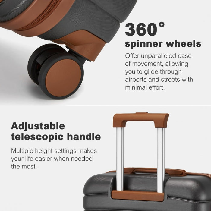 KSK2592 - Kono ABS+PC 28-Inch Striped Design with Colour-Block Details Large Checked Luggage for Longer Travels - Grey and Brown