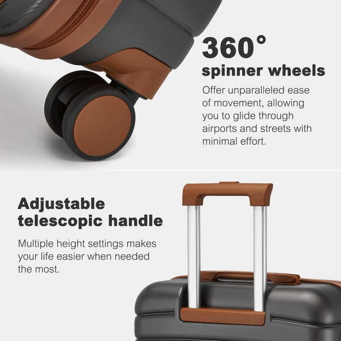 KSK2592 - Kono ABS+PC Striped Design with Colour-Block Details 3-Piece Hardshell Luggage Set with Spinner Wheels - Grey and Brown