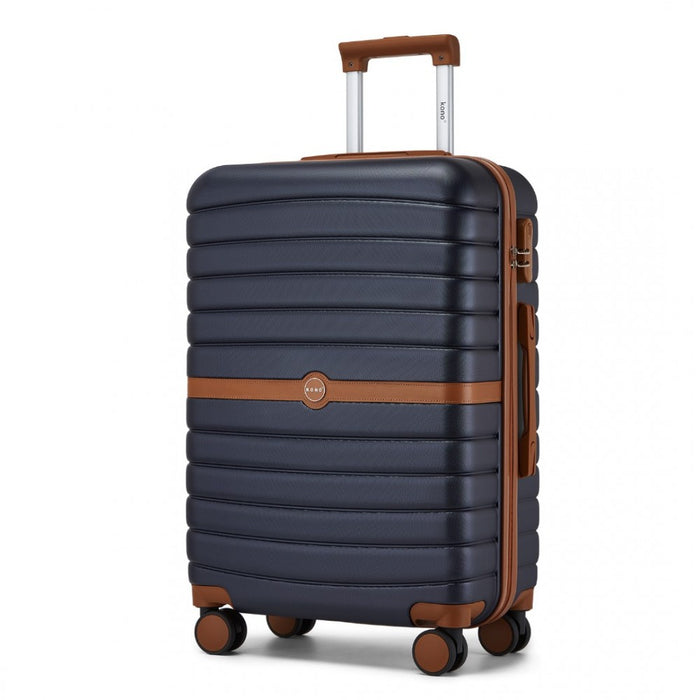 KSK2592 - Kono ABS+PC Striped Design with Colour-Block Details 3-Piece Hardshell Luggage Set with Spinner Wheels - Navy and Brown