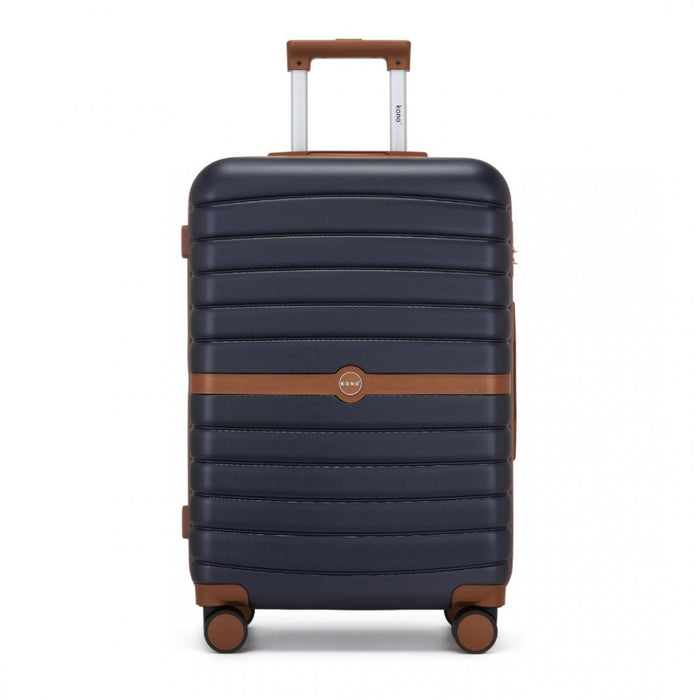 KSK2592 - Kono ABS+PC 24-Inch Striped Design with Colour-Block Details Medium Suitcase with Spinner Silent Wheels - Navy and Brown
