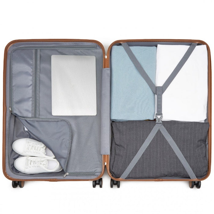 KSK2592 - Kono ABS+PC Striped Design with Colour-Block Details 3-Piece Hardshell Luggage Set with Spinner Wheels - Navy and Brown