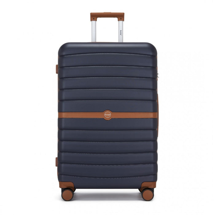 KSK2592 - Kono ABS+PC 28-Inch Striped Design with Colour-Block Details Large Checked Luggage for Longer Travels - Navy and Brown