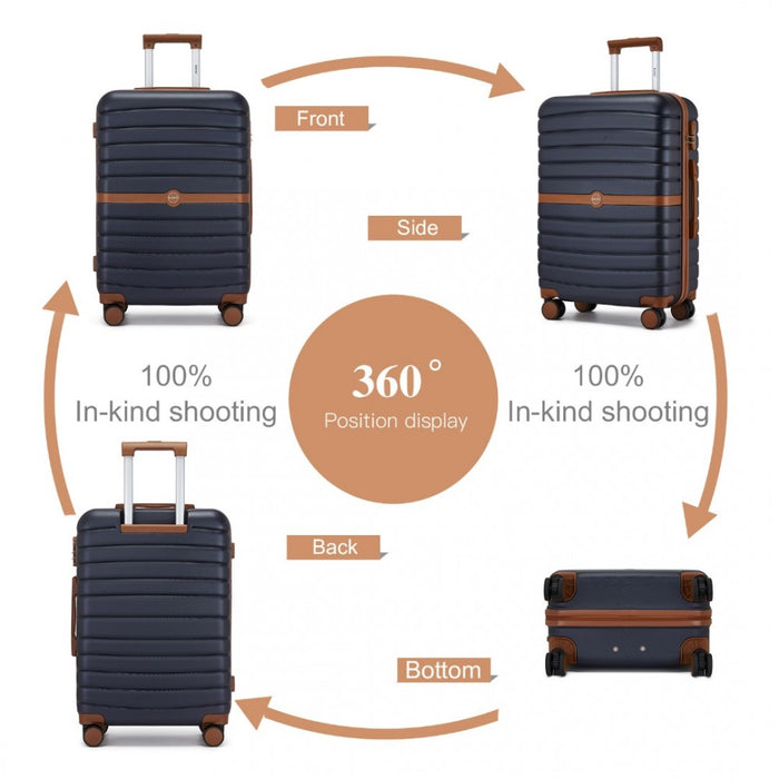 KSK2592 - Kono ABS+PC 24-Inch Striped Design with Colour-Block Details Medium Suitcase with Spinner Silent Wheels - Navy and Brown