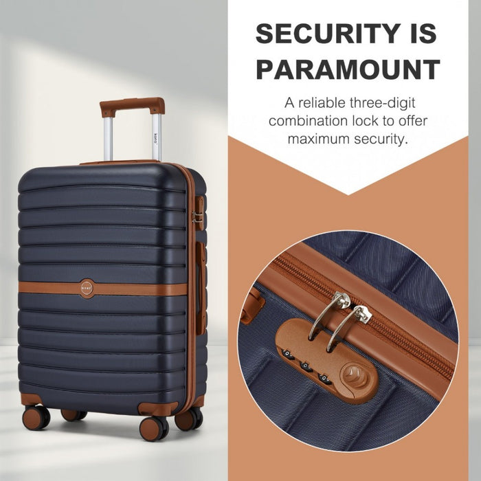 KSK2592 - Kono ABS+PC 20-Inch Striped Design with Colour-Block Details Carry-On Cabin Suitcase with Silent Spinner Wheels - Navy and Brown