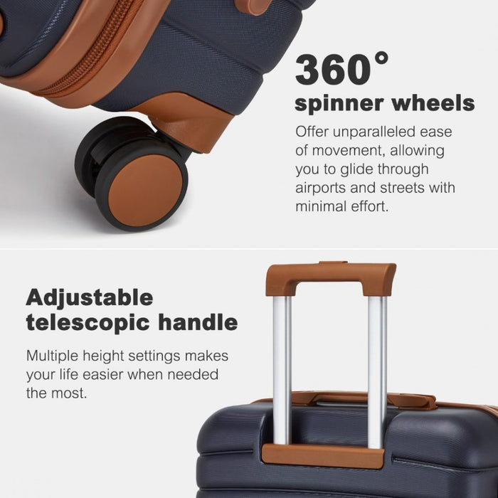 KSK2592 - Kono ABS+PC 24-Inch Striped Design with Colour-Block Details Medium Suitcase with Spinner Silent Wheels - Navy and Brown