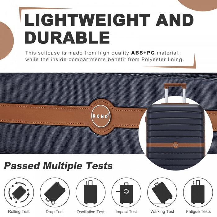 KSK2592 - Kono ABS+PC 28-Inch Striped Design with Colour-Block Details Large Checked Luggage for Longer Travels - Navy and Brown