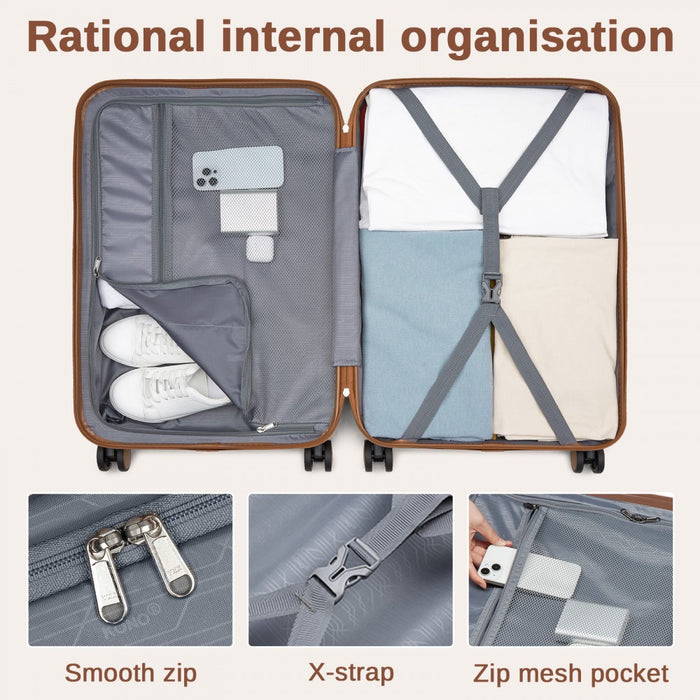 KSK2592 - Kono ABS+PC Striped Design with Colour-Block Details 3-Piece Hardshell Luggage Set with Spinner Wheels - Yellow and Brown
