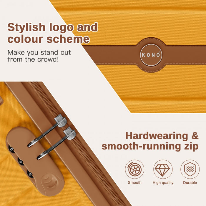 KSK2592 - Kono ABS+PC Striped Design with Colour-Block Details 3-Piece Hardshell Luggage Set with Spinner Wheels - Yellow and Brown
