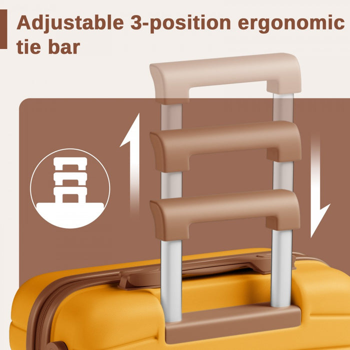 KSK2592 - Kono ABS+PC Striped Design with Colour-Block Details 3-Piece Hardshell Luggage Set with Spinner Wheels - Yellow and Brown