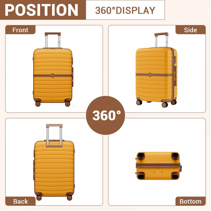 KSK2592 - Kono ABS+PC 24-Inch Striped Design with Colour-Block Details Medium Suitcase with Spinner Silent Wheels - Yellow and Brown
