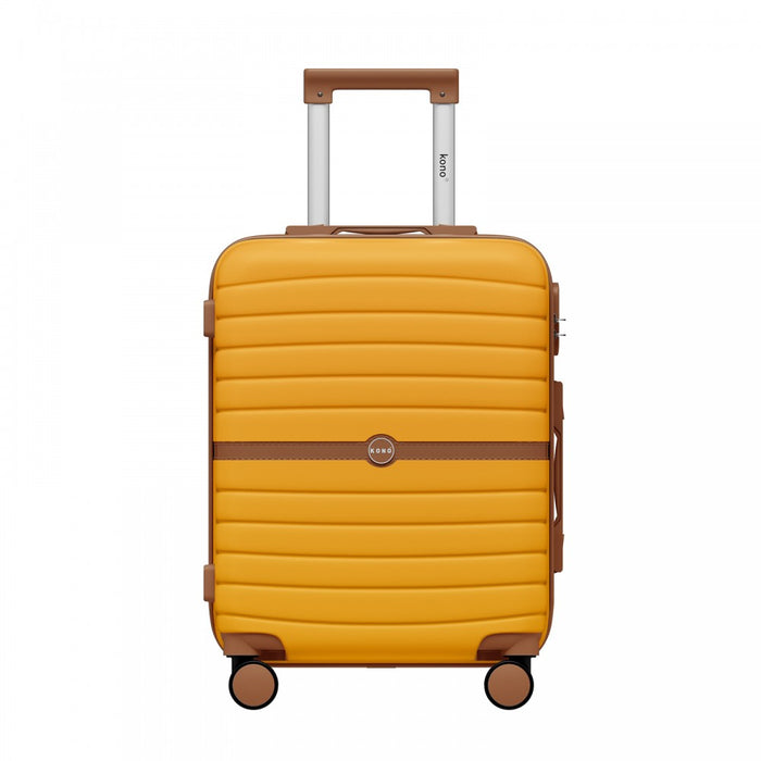 KSK2592 - Kono ABS+PC 20-Inch Striped Design with Colour-Block Details Carry-On Cabin Suitcase with Silent Spinner Wheels - Yellow and Brown
