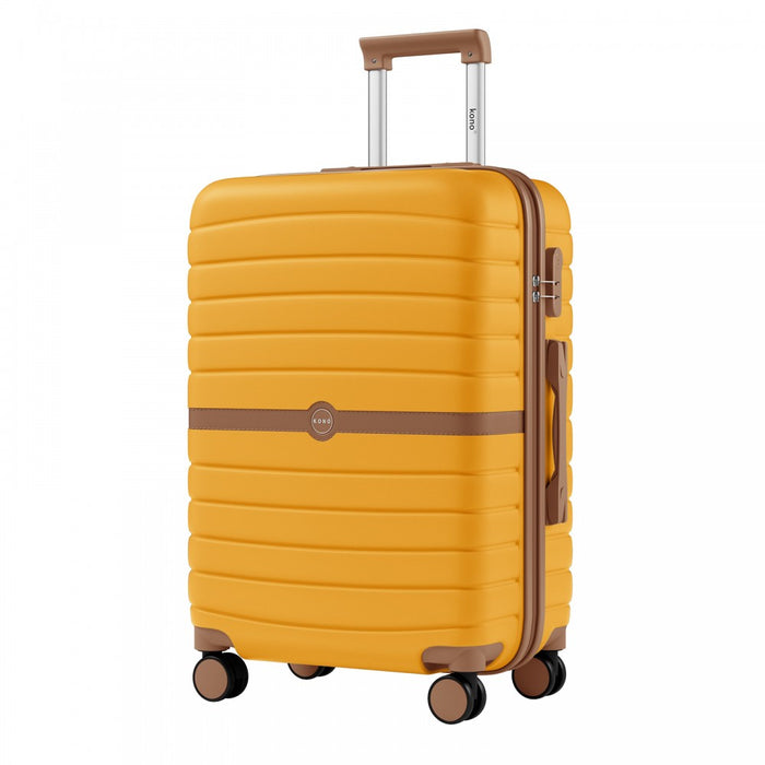 KSK2592 - Kono ABS+PC 24-Inch Striped Design with Colour-Block Details Medium Suitcase with Spinner Silent Wheels - Yellow and Brown