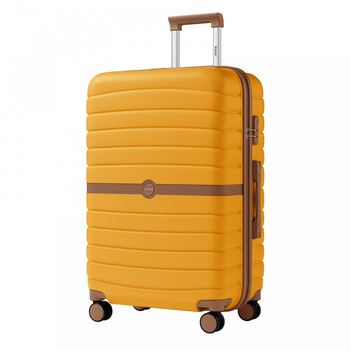 KSK2592 - Kono ABS+PC 28-Inch Striped Design with Colour-Block Details Large Checked Luggage for Longer Travels - Yellow and Brown
