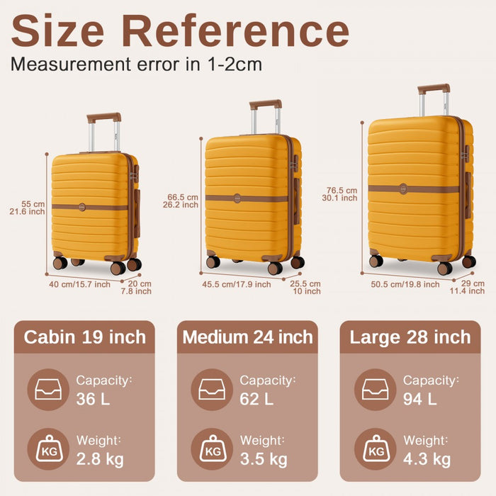 KSK2592 - Kono ABS+PC Striped Design with Colour-Block Details 3-Piece Hardshell Luggage Set with Spinner Wheels - Yellow and Brown