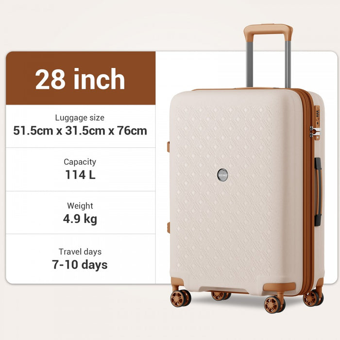 KSK2594 - Kono PP 28-inch Hard Shell Expandable Luggage–Lightweight Suitcase with TSA Lock & Built-in Cup Holder - Beige and Brown