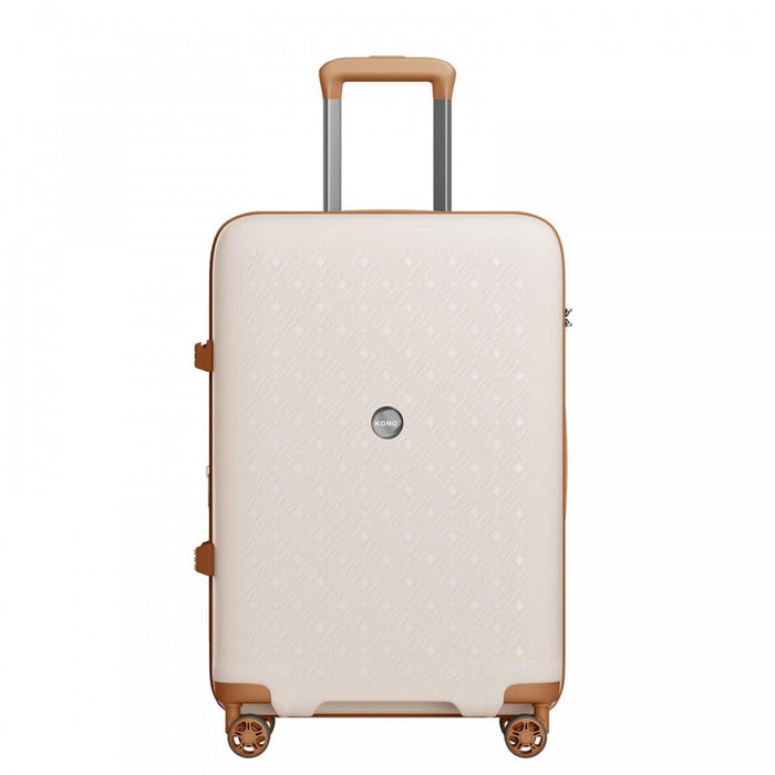 KSK2594 - Kono PP 28-inch Hard Shell Expandable Luggage–Lightweight Suitcase with TSA Lock & Built-in Cup Holder - Beige and Brown
