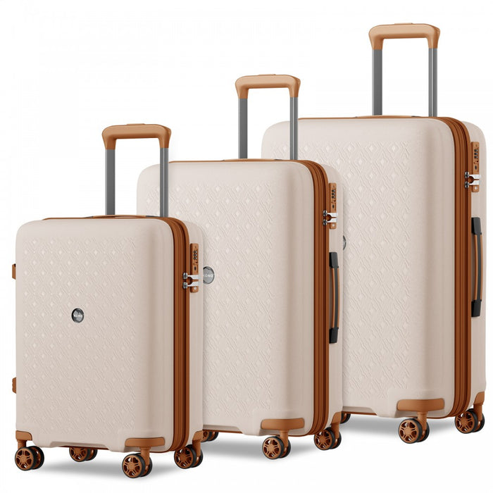 KSK2594 - Kono PP 20/24/28inch Hard Shell Expandable Luggage–Lightweight Suitcase with TSA Lock & Built-in Cup Holder - Beige and Brown