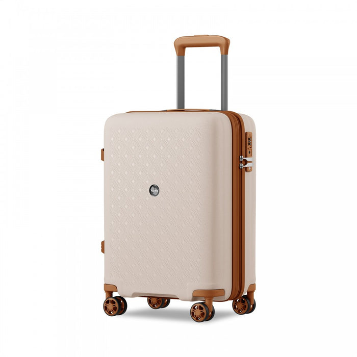 KSK2594 - Kono PP 20-inch Hard Shell Expandable Luggage-Lightweight Suitcase with TSA Lock & Built-in Cup Holder - Beige and Brown