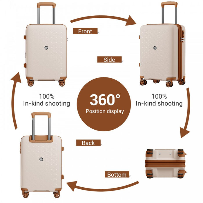 KSK2594 - Kono PP 20-inch Hard Shell Expandable Luggage-Lightweight Suitcase with TSA Lock & Built-in Cup Holder - Beige and Brown