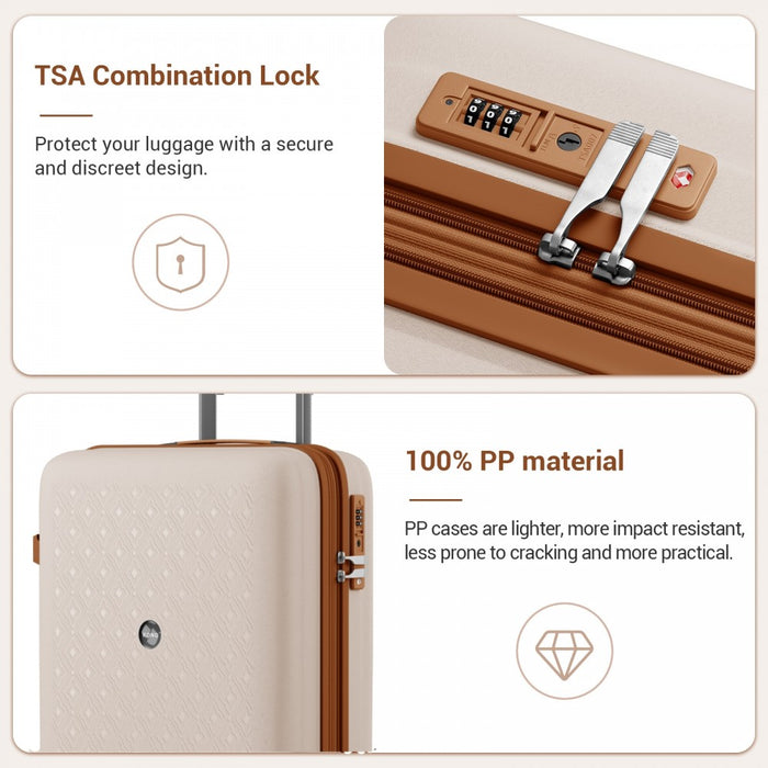 KSK2594 - Kono PP 20-inch Hard Shell Expandable Luggage-Lightweight Suitcase with TSA Lock & Built-in Cup Holder - Beige and Brown