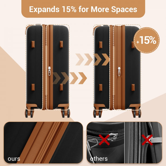 KSK2594 - Kono PP 20-inch Hard Shell Expandable Luggage-Lightweight Suitcase with TSA Lock & Built-in Cup Holder - Black and Brown