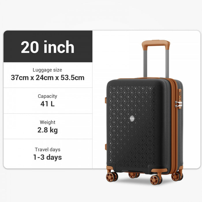 KSK2594 - Kono PP 20-inch Hard Shell Expandable Luggage-Lightweight Suitcase with TSA Lock & Built-in Cup Holder - Black and Brown