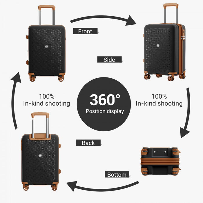 KSK2594 - Kono PP 20-inch Hard Shell Expandable Luggage-Lightweight Suitcase with TSA Lock & Built-in Cup Holder - Black and Brown