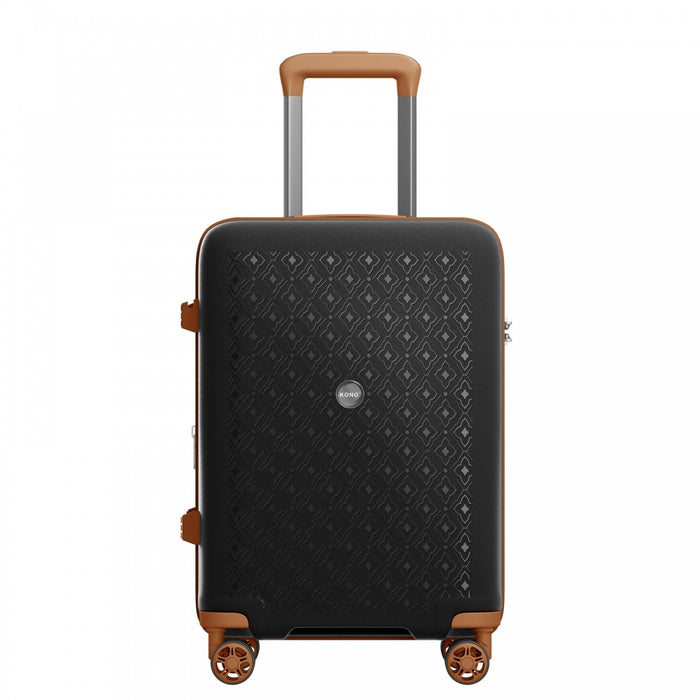 KSK2594 - Kono PP 20-inch Hard Shell Expandable Luggage-Lightweight Suitcase with TSA Lock & Built-in Cup Holder - Black and Brown