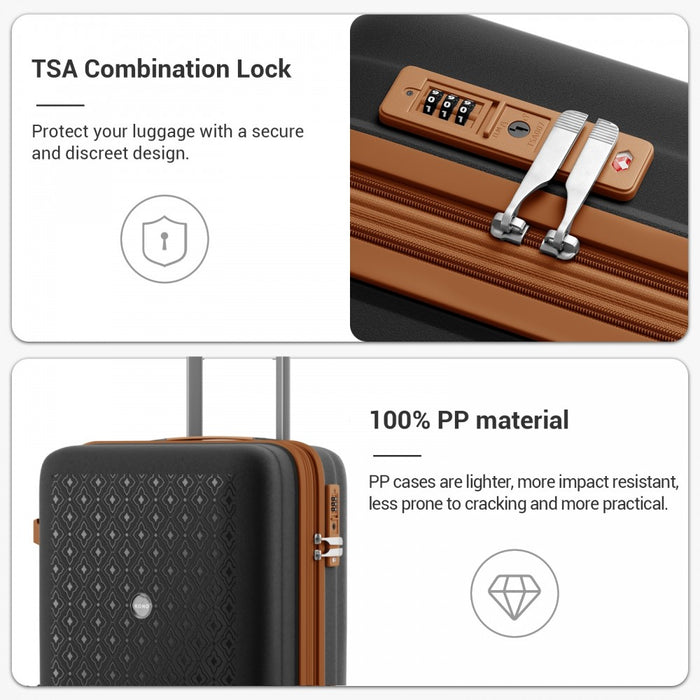 KSK2594 - Kono PP 20-inch Hard Shell Expandable Luggage-Lightweight Suitcase with TSA Lock & Built-in Cup Holder - Black and Brown