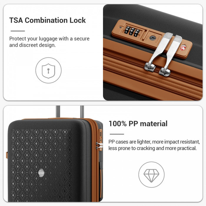 KSK2594 - Kono PP 28-inch Hard Shell Expandable Luggage–Lightweight Suitcase with TSA Lock & Built-in Cup Holder - Black and Brown