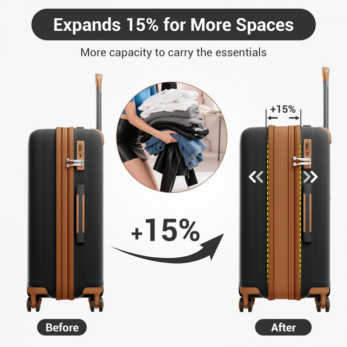KSK2594 - Kono PP 28-inch Hard Shell Expandable Luggage–Lightweight Suitcase with TSA Lock & Built-in Cup Holder - Black and Brown